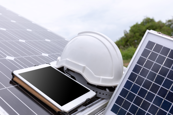 solar panels being serviced